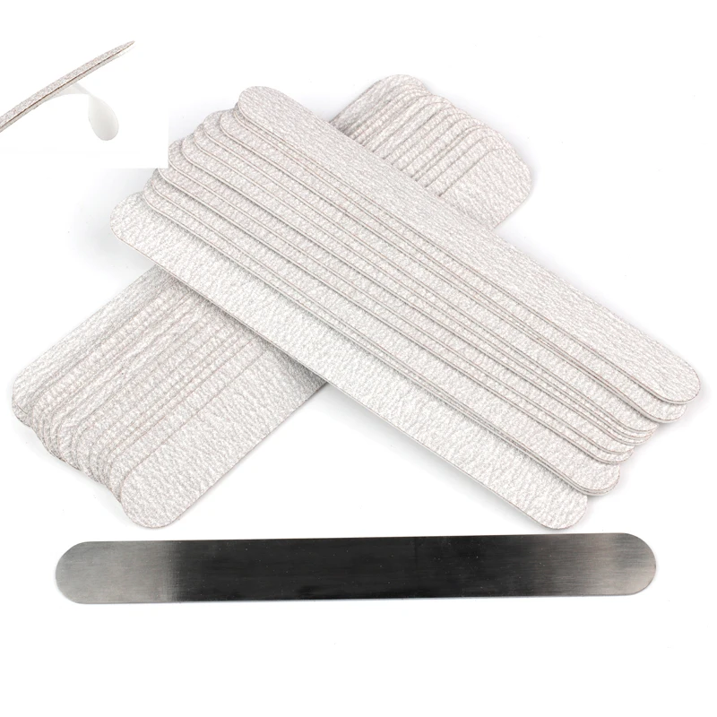50/100 Stück EVA Selbstklebende Ersatz-Nagelfeilen-Schleifpads mit Metall-Nagelfeilenbasis, abnehmbarer grauer Schwamm-Nagelpuffer