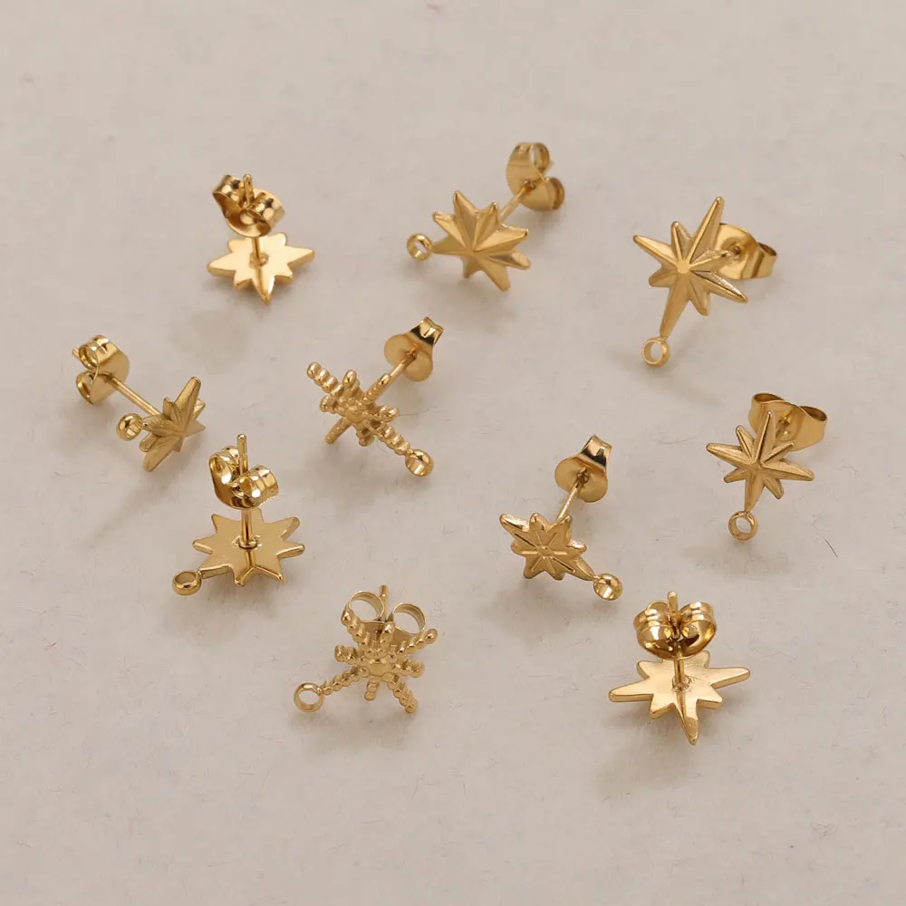 6pcs Stainless Steel Star Earrings Studs for Earrings Making Tools 18k PVD Gold Plated Earrings Piercing Post Jewelry Findings view 5