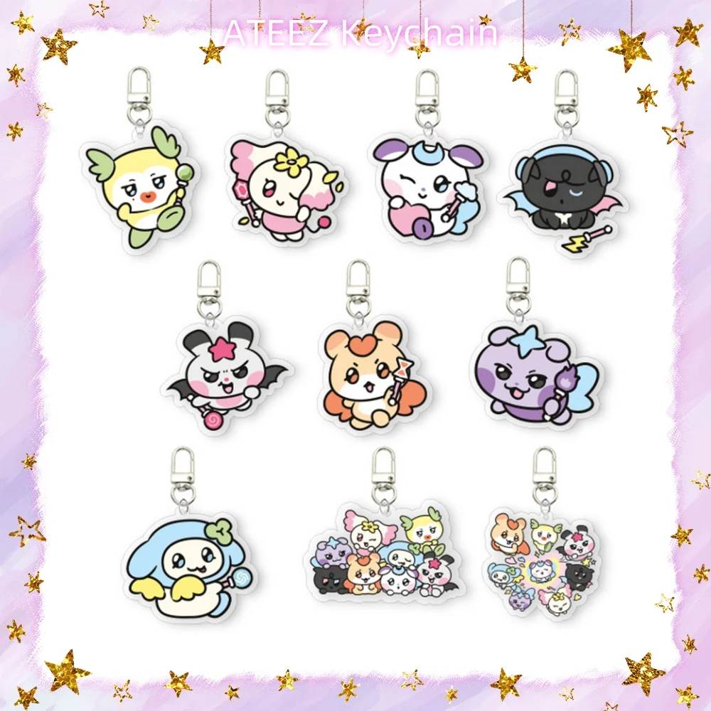 ATEEZ Keychain 5.5CM Cartoon Cute Acrylic Pendant Bag Charm Accessories Keyring Yunho Yeosang Mingi Fans Collection Gift