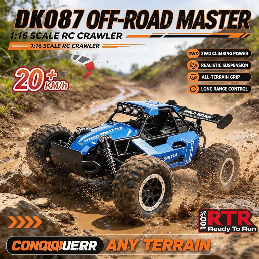 Rc Cars 1:16 2WD Off-Road RC Truck All Terrain 2.4G Electric RC Car High Speed 20KM/H Remote Control Car with LED Lights Kid Toy