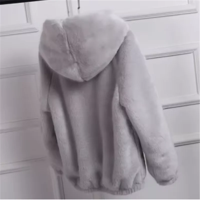 2026 Faux Fur Coat With Hood High Fashion Black Red Pink Faux Fake Fur Jacket Rabbit Fur outerwear new products