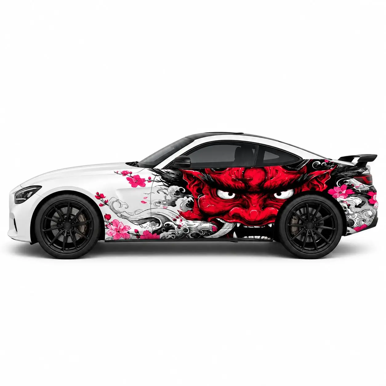 Japanese Oni Demon Car Wrap Vinyl Decal with Cherry Blossom
