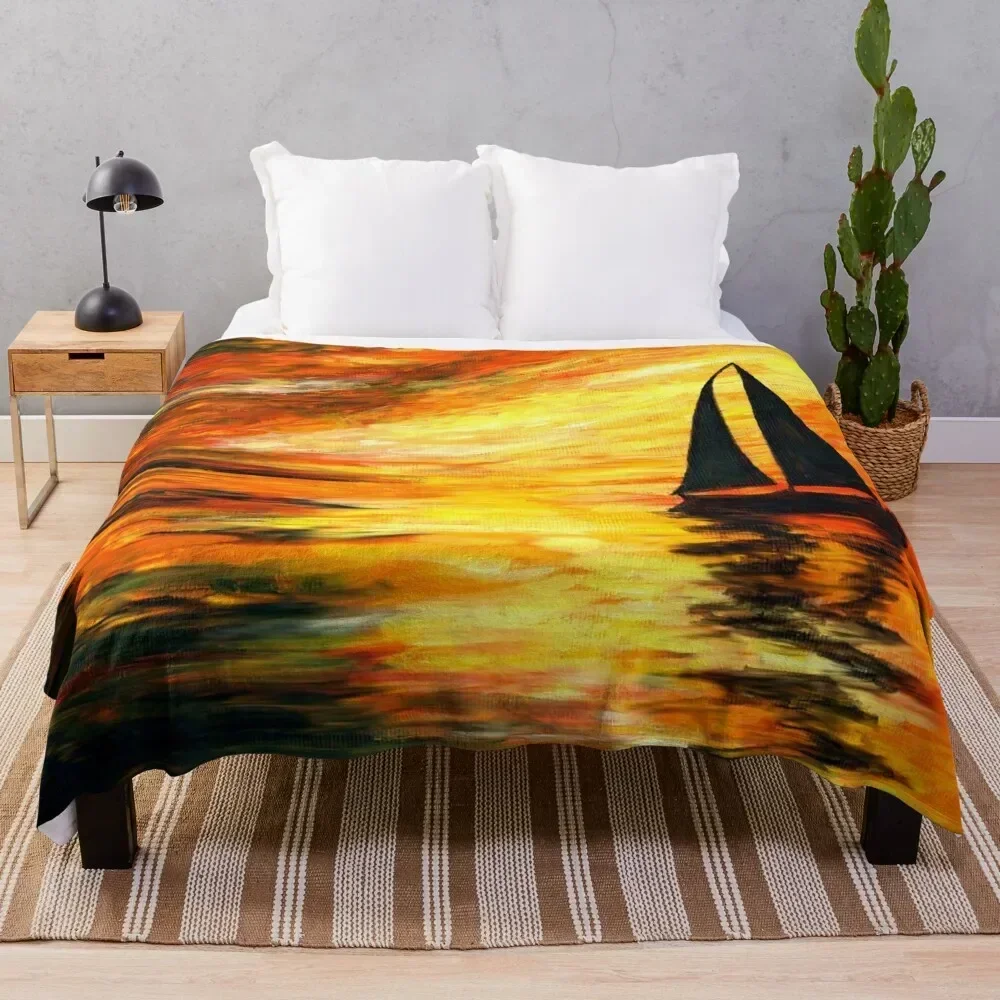 

Sunset Sailboat Throw Blanket Warm Cozy Throw Blanket for Living Room Couch