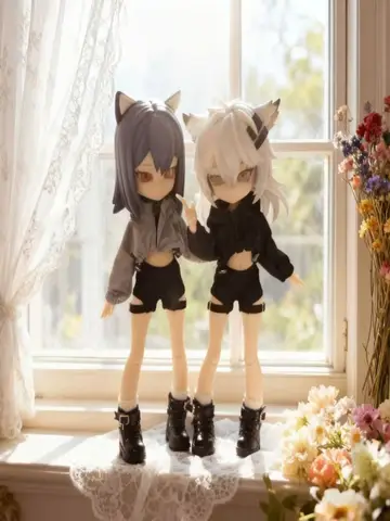 OB11 Multi-Color 1/12 BJD Doll Crop Top Hoodie & Cutout Knit Cargo Pants Streetwear Set Toys Dollhouse Handsome Clothes