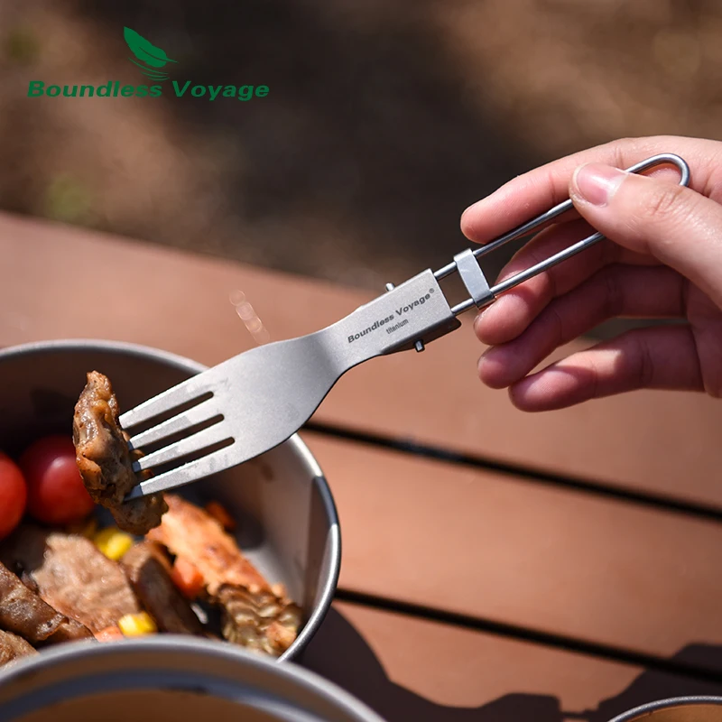 Boundless Voyage Titanium Folding Spoon Spork Fork Set Outdoor Camping Tableware Flatware Cutlery Set