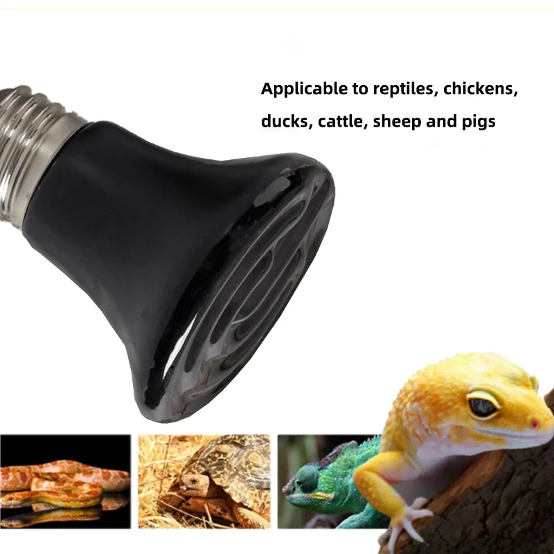 Ceramic Heating Lamp Bulb with Protective Cover Against Scalding No Light Emitting Heater for Reptile Poultry Livestock