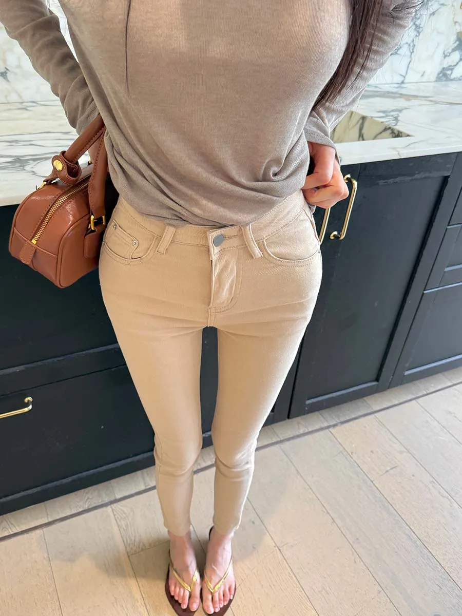 

Khaki Women's Jeans High Waist Slimming Long Leg Pencil Pants Casual Sle New Autumn Collection by Matou