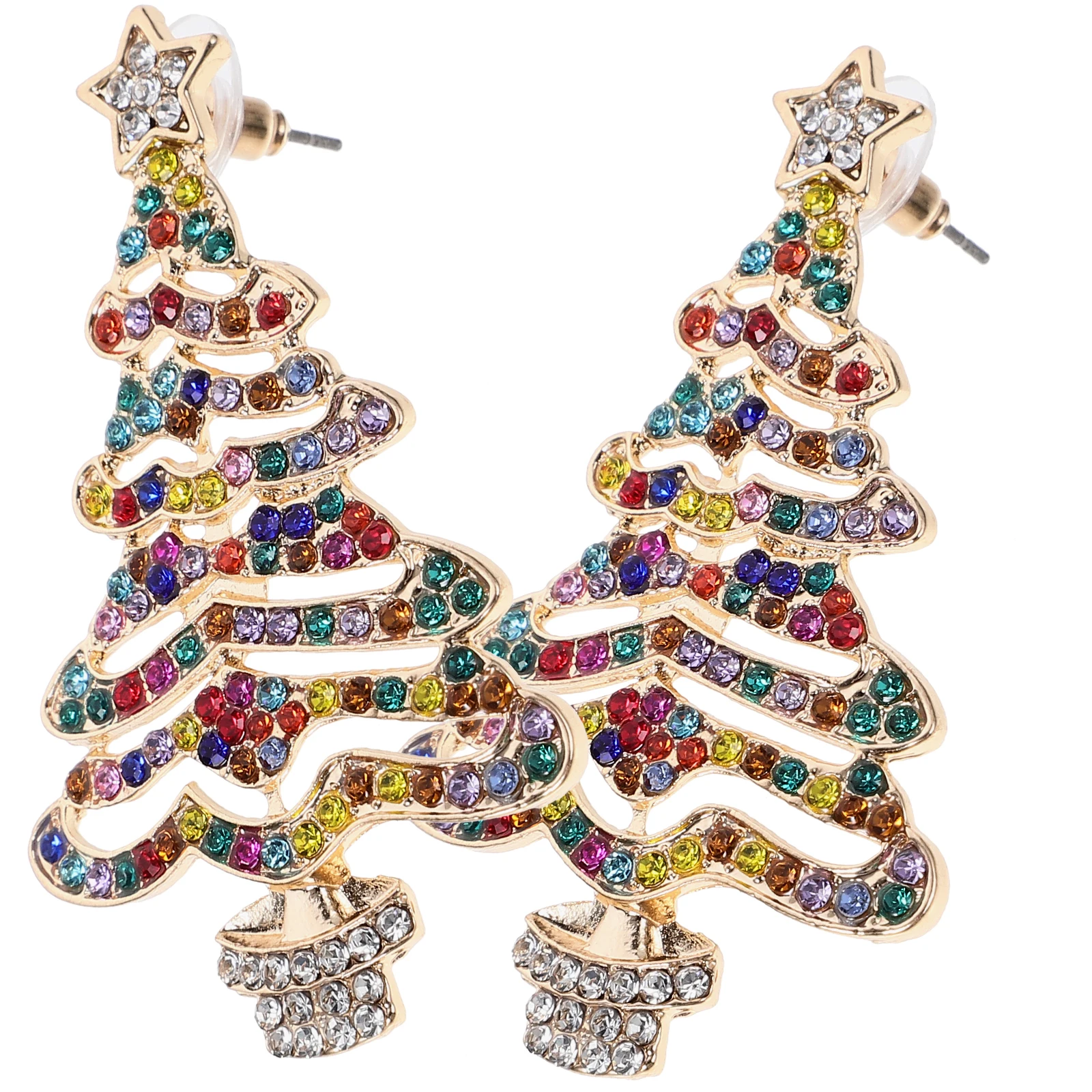 

2pcs Christmas Tree Earrings for Women Alloy Rhinestone Ear Jewelries Dangle Festive Lightweight Design Holiday Party