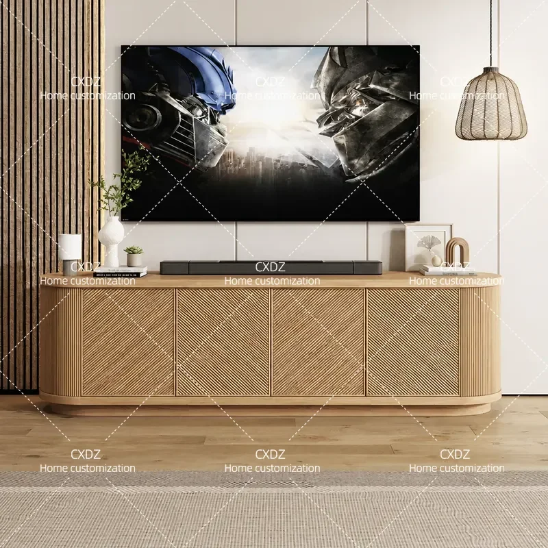 Nordic Retro Coffee Table and TV Cabinet Combo Japanese Simple Solid Wood Storage Unit American Style Small Apartment Arc