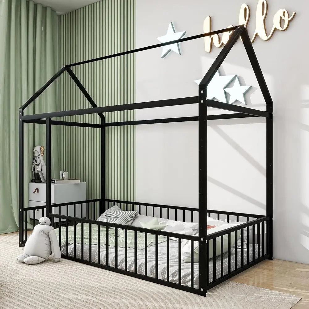 

Toddler Metal Bed with Rails, Twin Size, Suitable for Boys and Girls, No Box Spring Needed