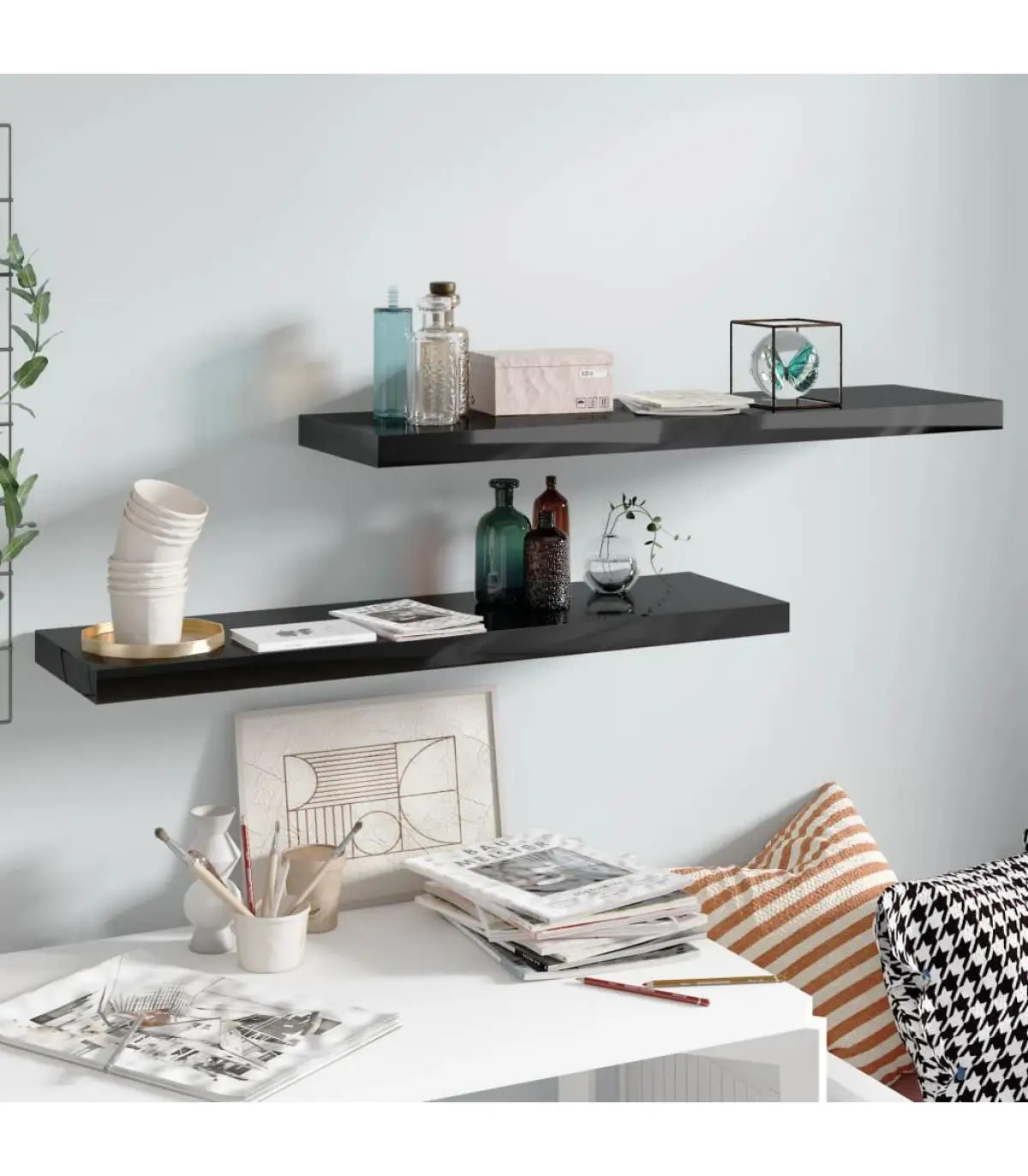 Shelves and shelves floating shelves wall 2 Pcs black glitter MDF 90x23,5x3,8cm