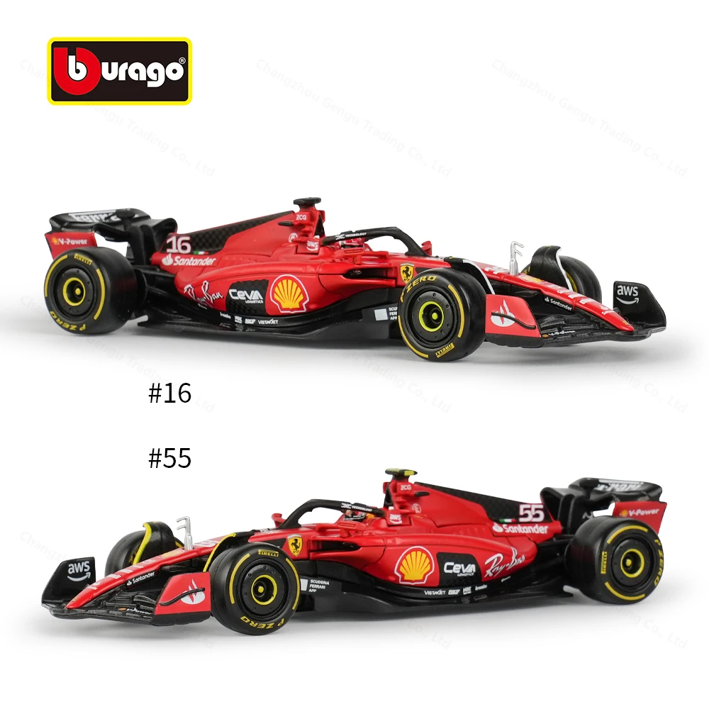 Bburago 1:43 Ferrari 2023 SF23 # 16 F1 Formula Car Vehículos fundidos a presión Modelo coleccionable Juguetes de carreras Caja acrílica