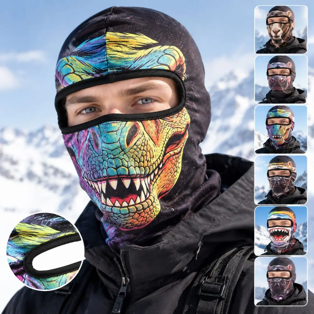 3D Printed Animal Pattern Funny Ski Mask Full Coverage Quick Dry Balaclava Face Mask Sweat Absorbent Windproof Neck Gaiter