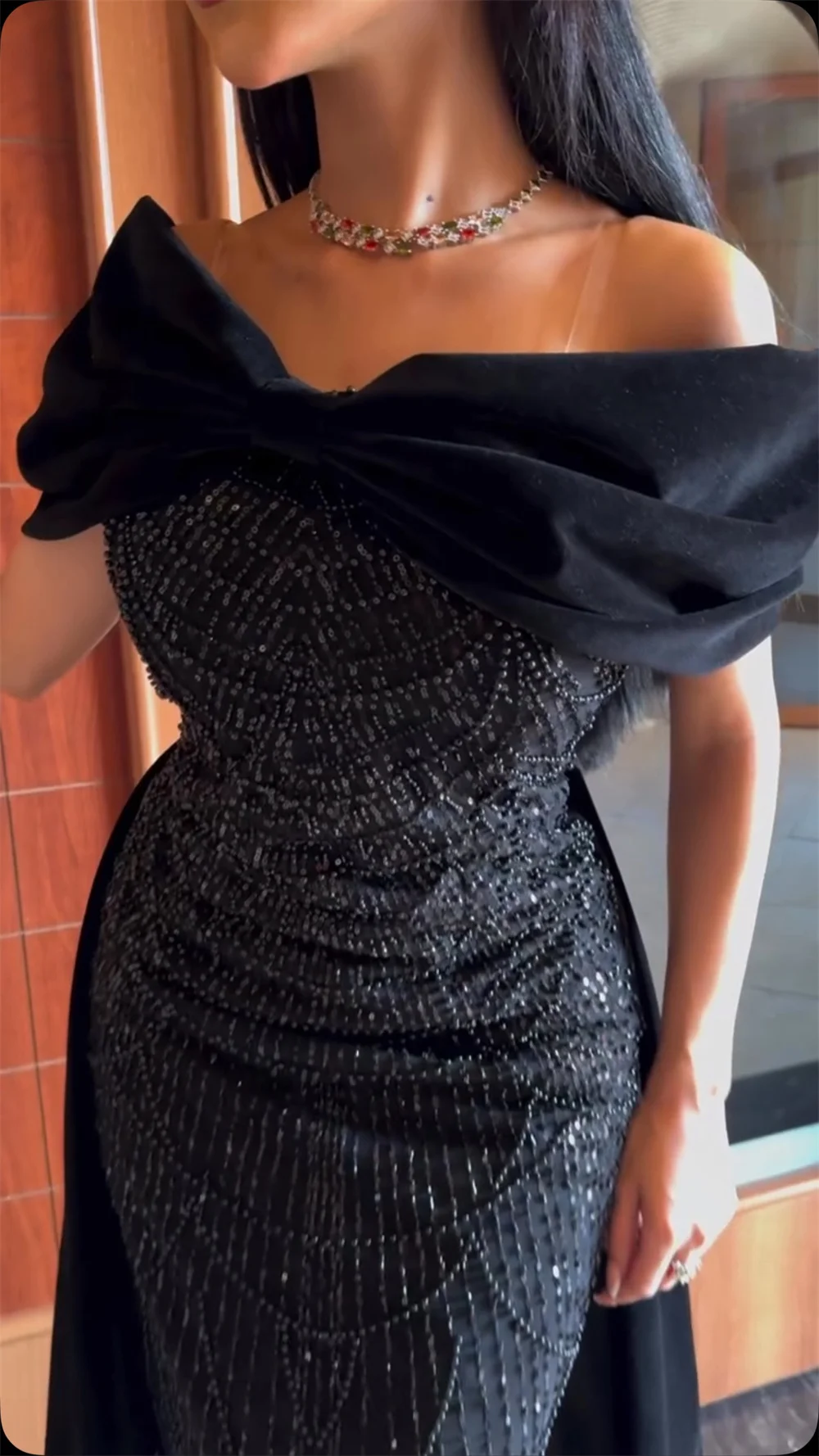 Cathy Dubai Black Beading Off Shoulder Prom Dress With Bow Mermaid vestidos de noiva Customized Elegant Sheath Formal Evening image 3