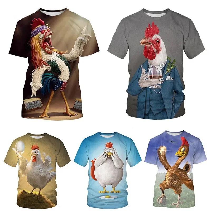 Summer Personality Funny Rooster Pattern 3D Print Men's T-shirt Short Sleeve Tops Y2k Fashion Men Women Hip Hop Streetwear Tees
