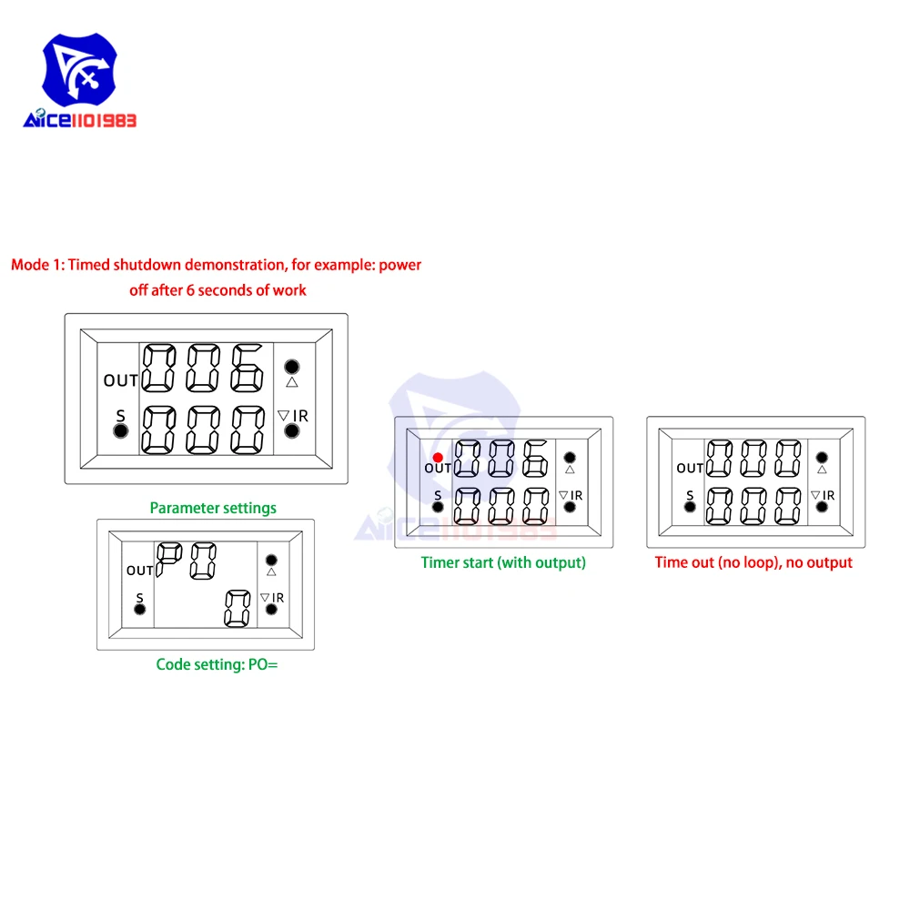 T2401-O/N DC 12V Zeitrelais-Modul mit Verzögerung, Dual-Display Digital-Zeitrelais, Direkt-/Passiv-Ausgang, Mini-LED-Digital-Timer – Detail 9
