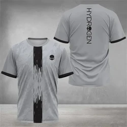 2024 Stylish White Tee with Vertical HYDROGEN Print Contemporary HYDROGEN Graphic T-Shirt