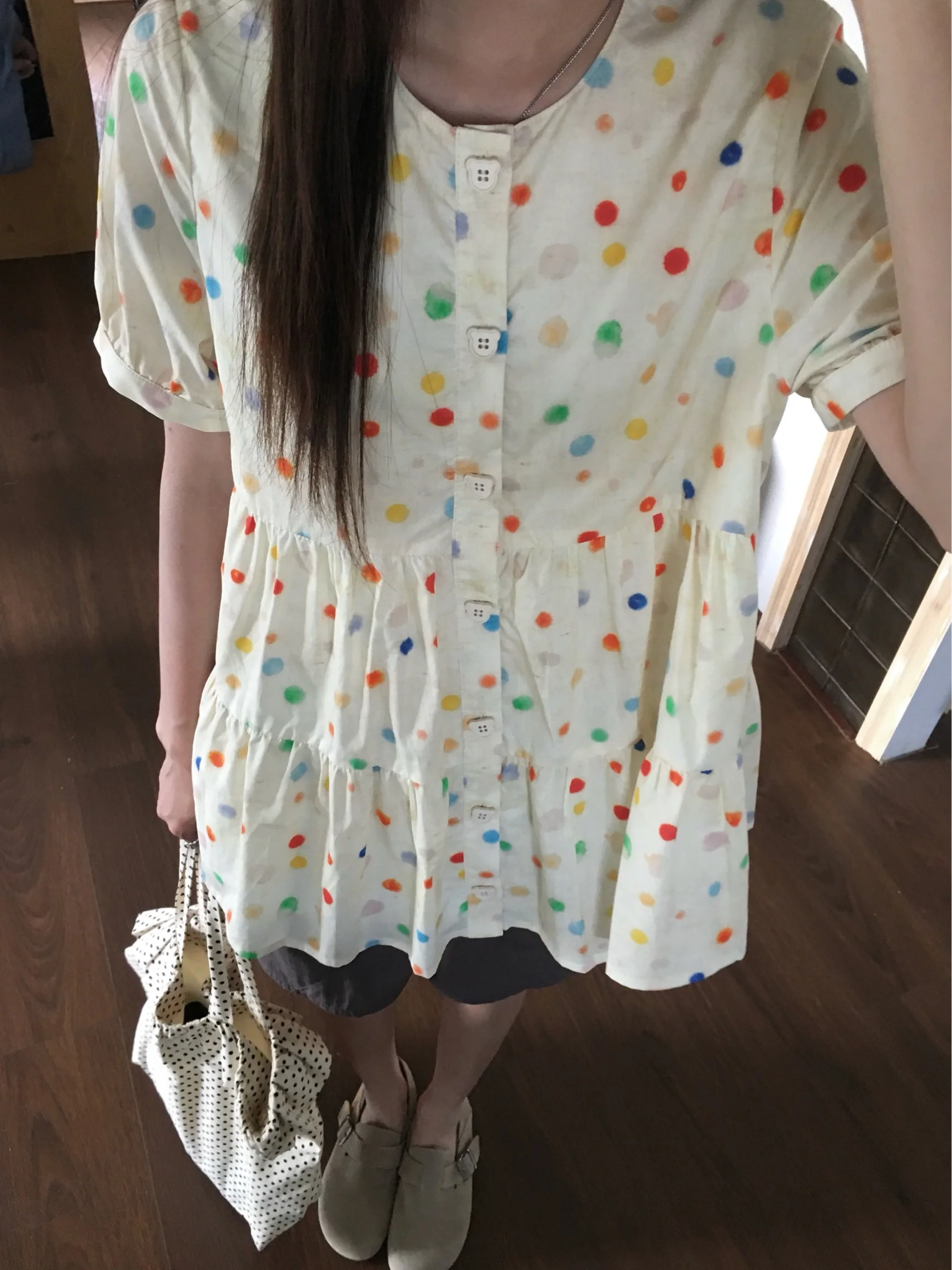 

Летняя женская футболка с желтым принтом в горошек, 100% хлопок, свободный крой, круглый вырез, короткий рукав, серия Island Diary