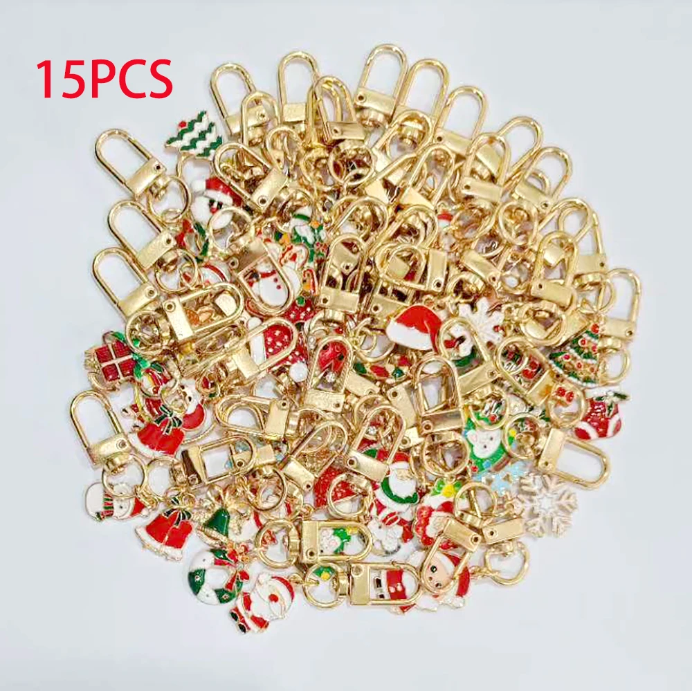 15Pcs (Mix) Random style Alloy Christmas Gifts keychain Ornament purse Bag Christmas Accessories for Christmas Party Gift