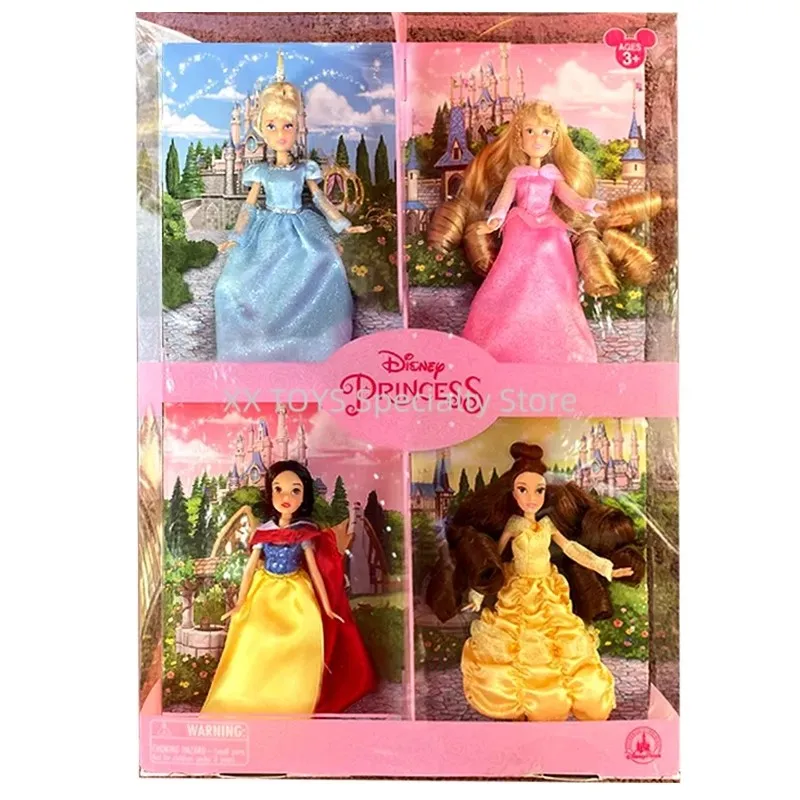 Disney Princess Doll 4 Pcs Cinderella Belle Snow White Aurora Princess Mini Doll Joints Movable Doll Girl Birthday Gift Set