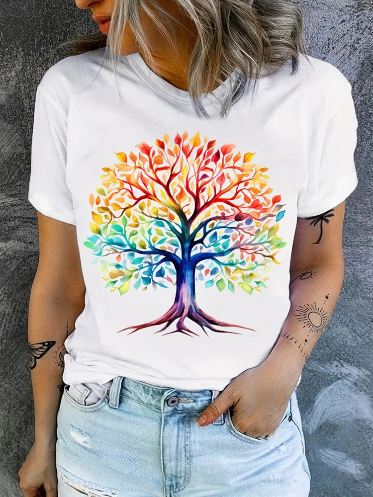 Watercolor Tree of Life Print T-Shirt Family Reunion T-Shirt Tree Short Sleeve T-Shirt for Nature Lovers Forest T-Shirt