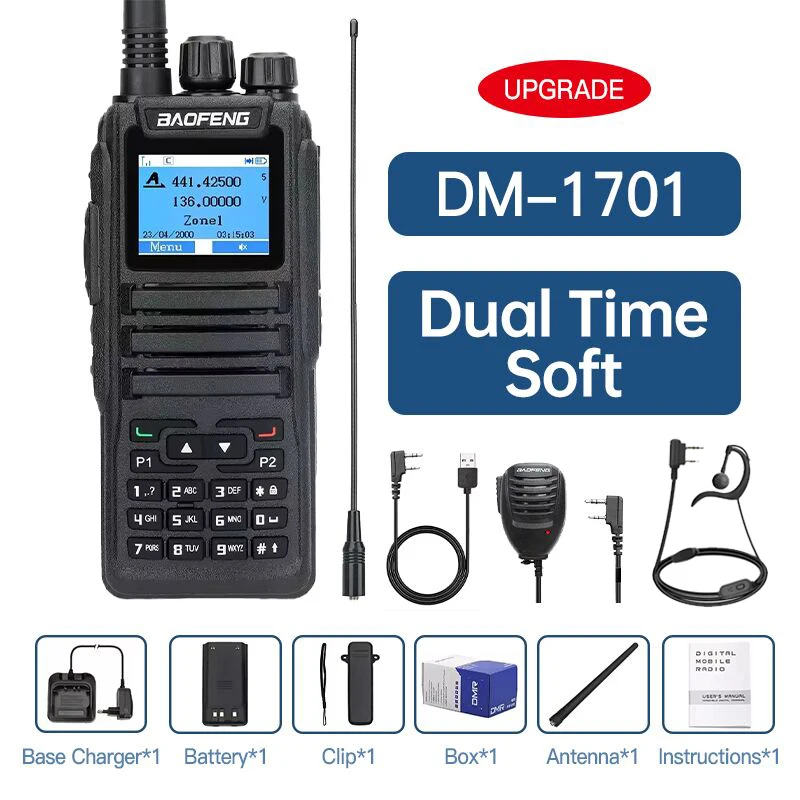 Baofeng Walkie Talkie DMR DM-1701 Dual Mode Analoge en digitale radio's Tier 1+2 Dual Time Slot Hamradio DM 1801 DM-5R