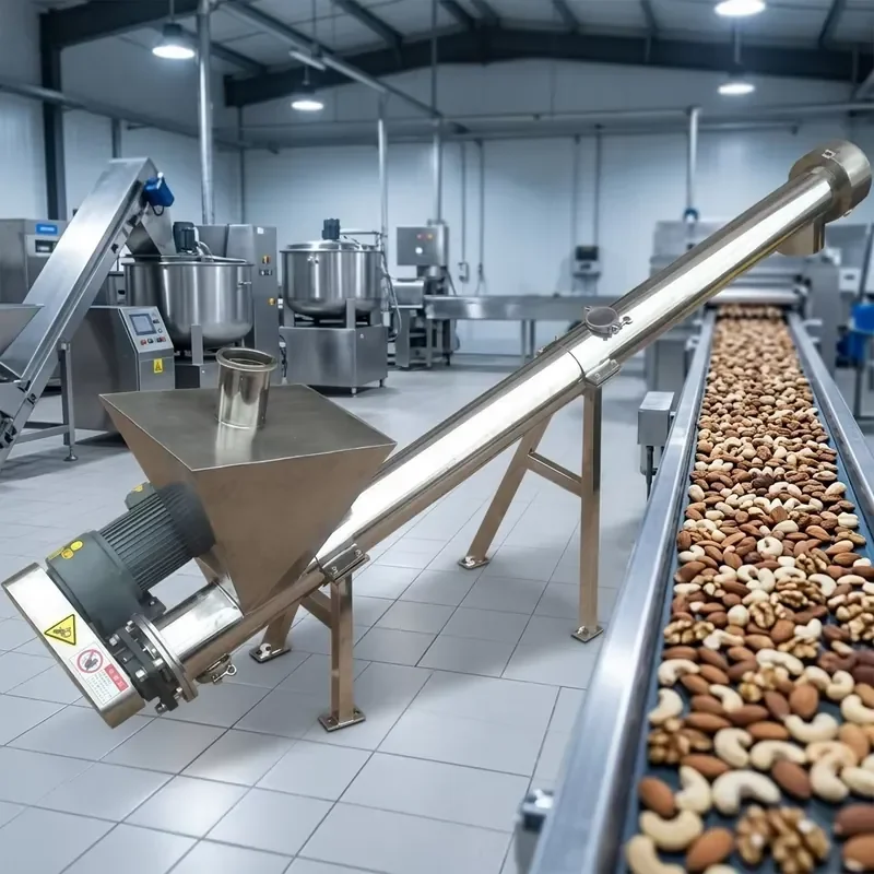 Adjustable Speed Stainless Steel 304 Screw Auger Conveyor for Nuts in Manufacturing Plants