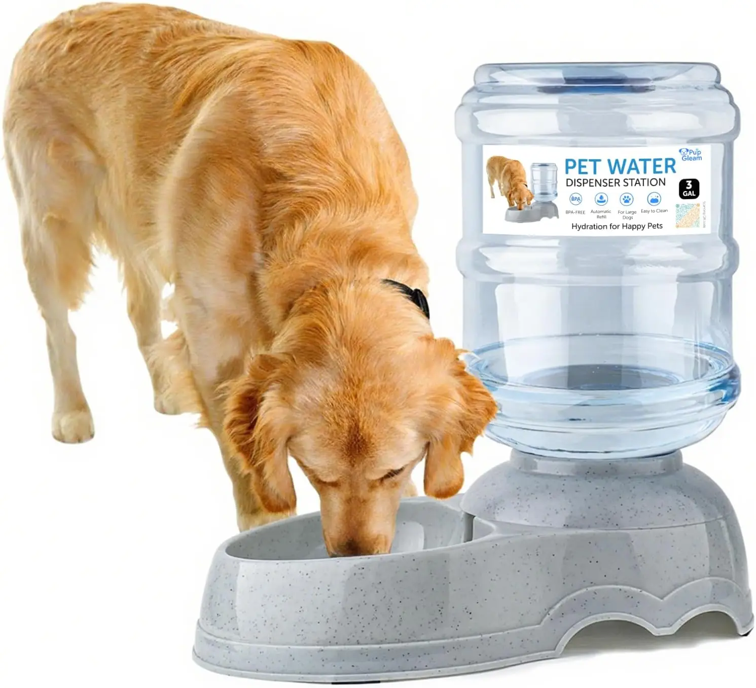 

Indoor/Outdoor Use Grey Stainless Steel 3 Gallon Large Dog Water Dispenser, Automatic Gravity, Anti-Slip Base, BPA-Free