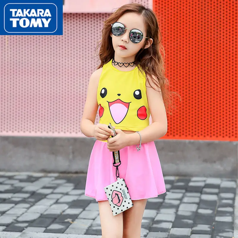 

TAKARA TOMY Pikachu New Summer Children's Skin-friendly Soft Breathable Split Swimsuit Girls Sleeveless Seaside Surfing Suit