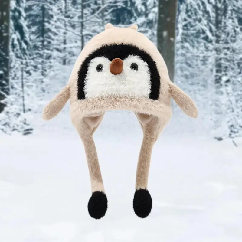 

Милая милая шапка с ушками пингвина из мультфильма, зимняя уличная теплая утолщенная плюшевая ветрозащитная мягкая пуловерная шапка, детский подарок