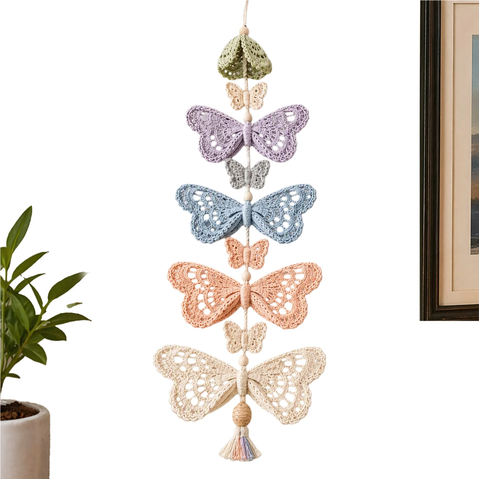 Crochet Hook Needle Set Butterfly Garden DIY Kit Lace Pattern Macaron Yarn Boho Wall Hanging Decor