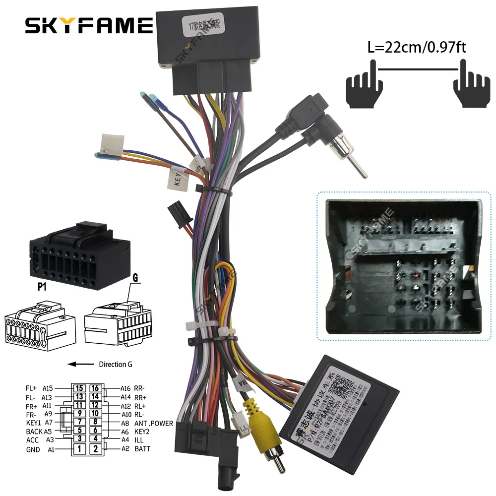 SKYFAME-Adaptador de arnés de cableado de 16 pines para coche, decodificador, Cable de alimentación de Radio Android para MG ZS RZ-SAIC07