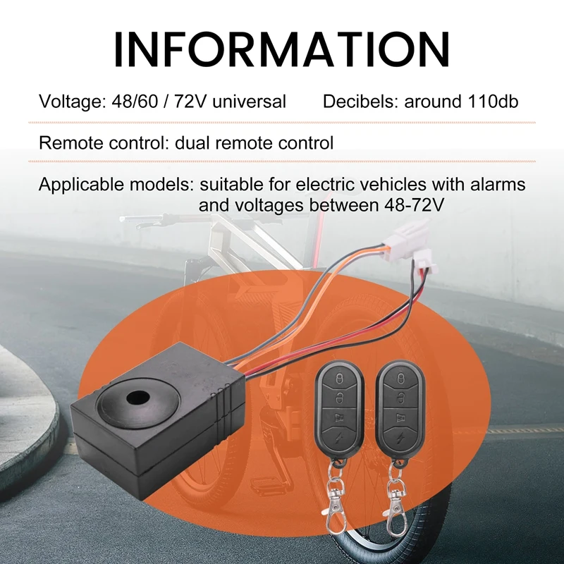 Ebike Alarm System Dual Remote Control 36V 48V 60V 72V Alarm Accessories Universal Waterproof Electric Bike Replacement