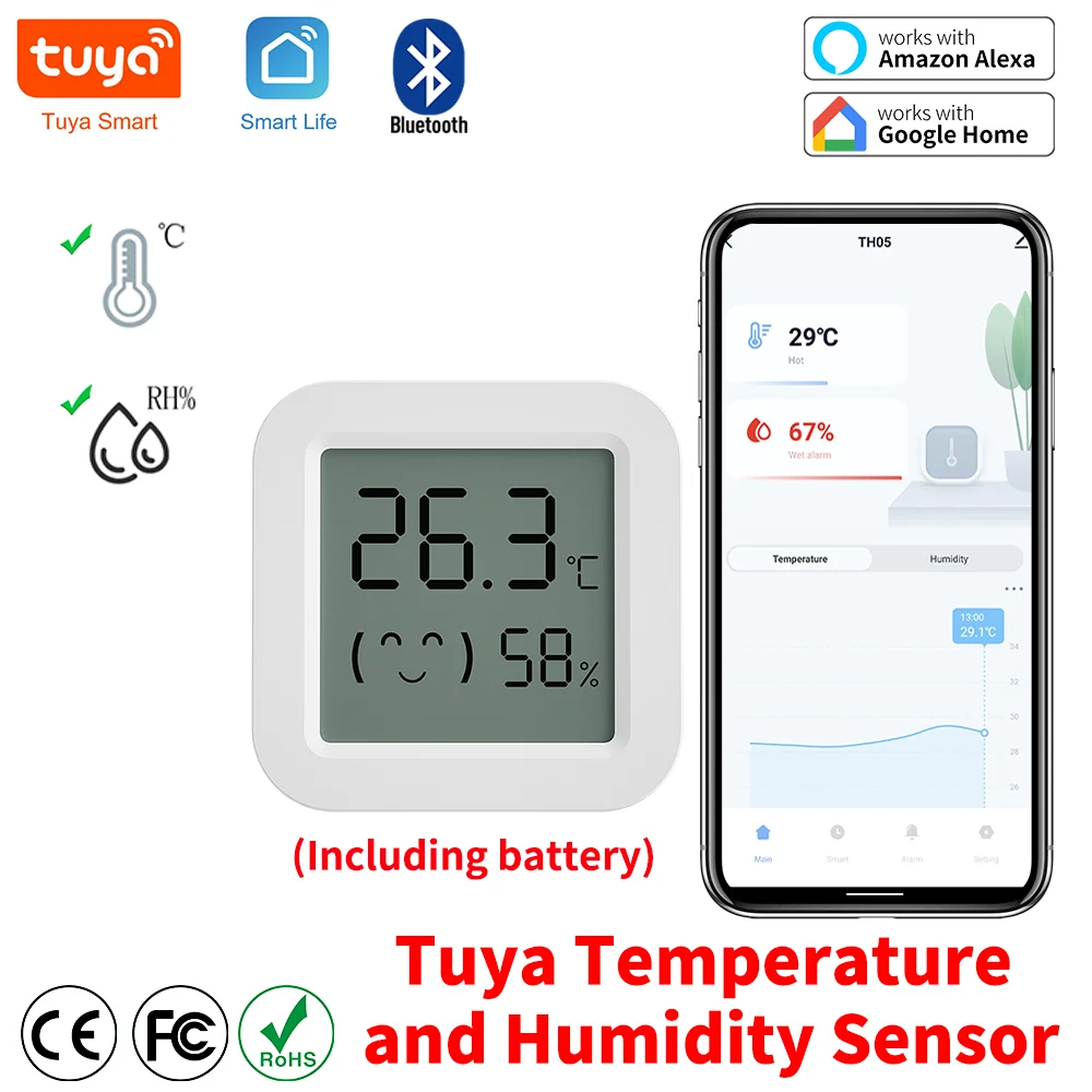 

Датчик температуры и влажности Tuya Zigbee, умный датчик для дома, работает с приложением Alexa Google Home