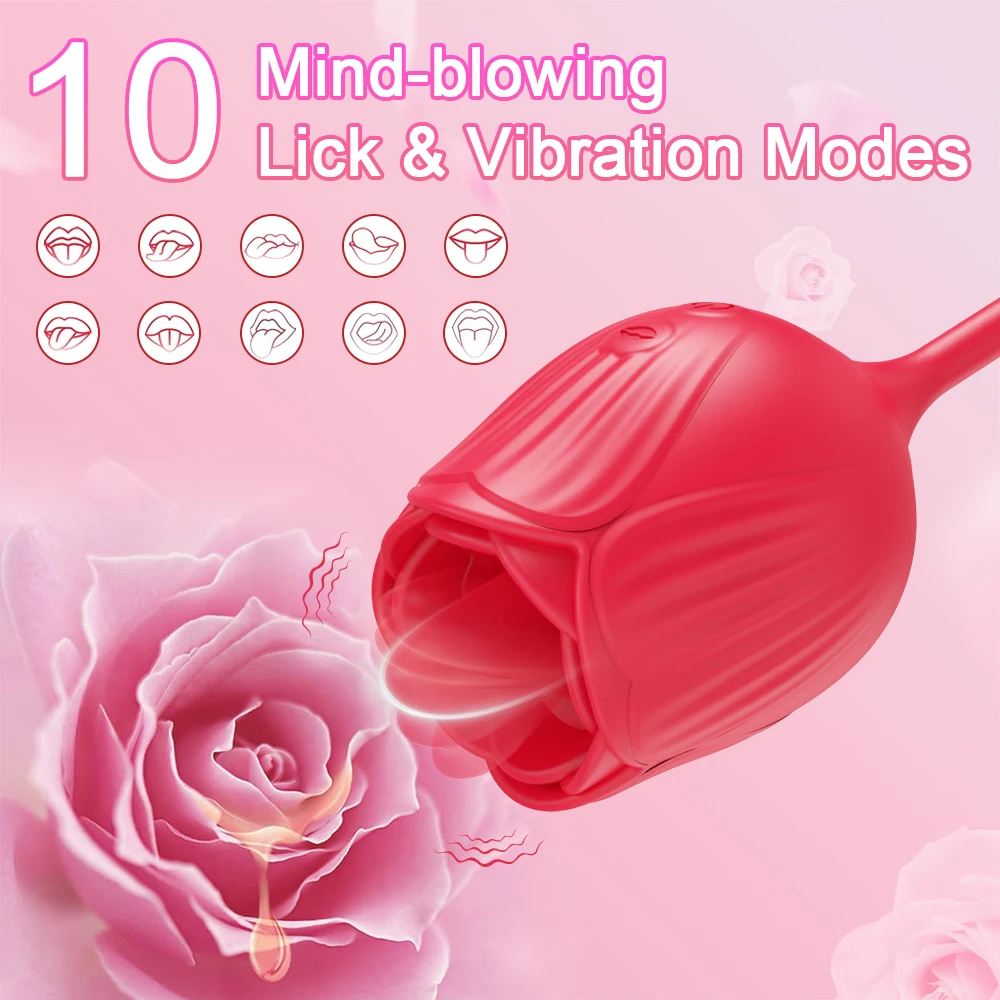 Rose-Licking Thrusting Dildo Vibrator for Women Nipple Clit Stimulator Vibrating Egg Tongue Lick Clitoris Sucker Sex Toy