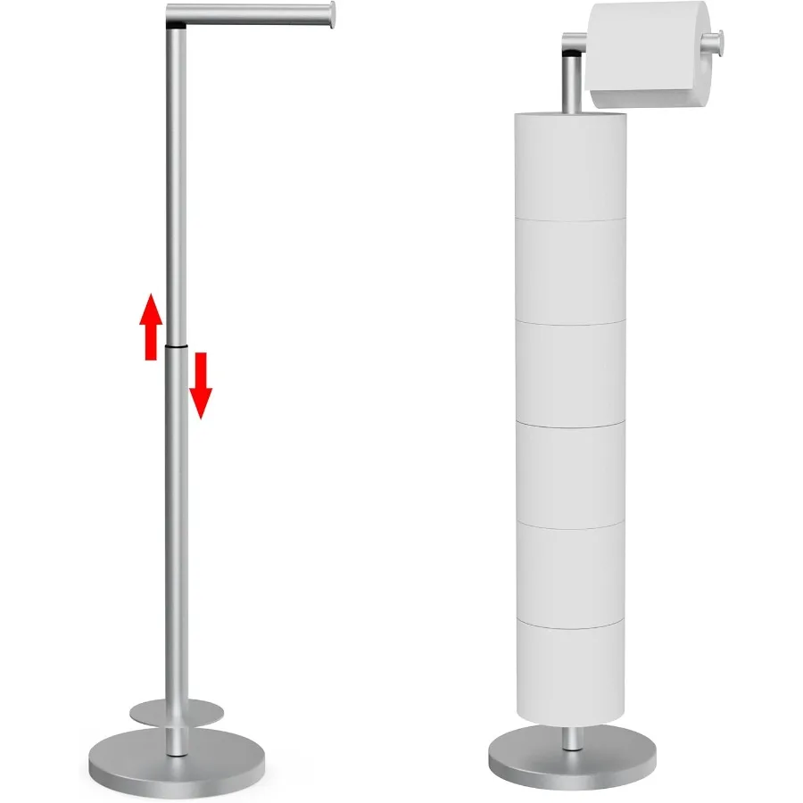 Soporte para papel higiénico de altura ajustable con espacio para 6 rollos de repuesto ideal para almacenamiento en el baño elaborado con SUS3 a prueba de herrumbre
