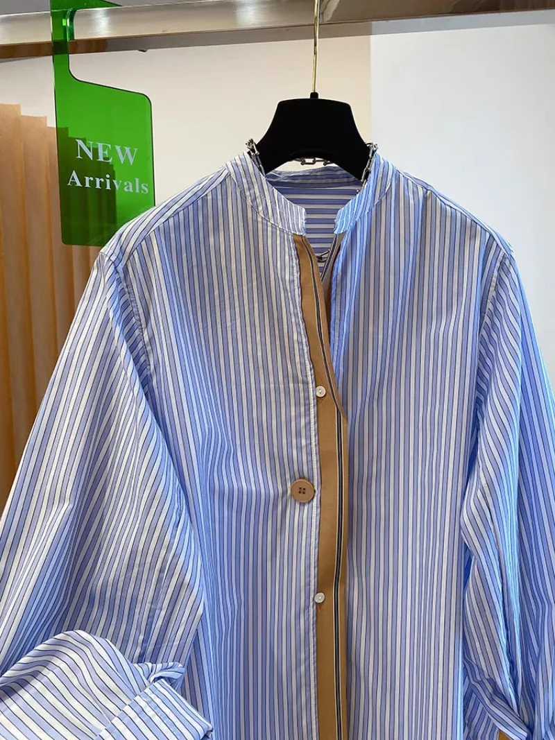 SuperAen Blue Striped Shirt Women's 2025 Spring New Loose Fashion New Design Long-sleeved Shirts view 4