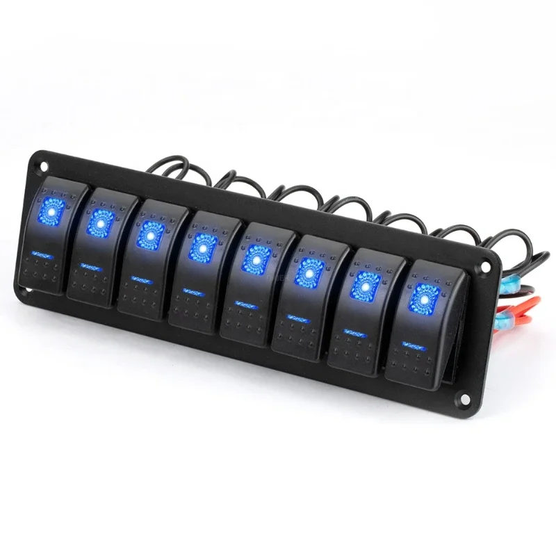 

Waterproof 8 Gang Auto Carling Marine Aluminum Rocker Switch Panels 12V with Blue LED Light for Boat RV Truck Camper Vehicles