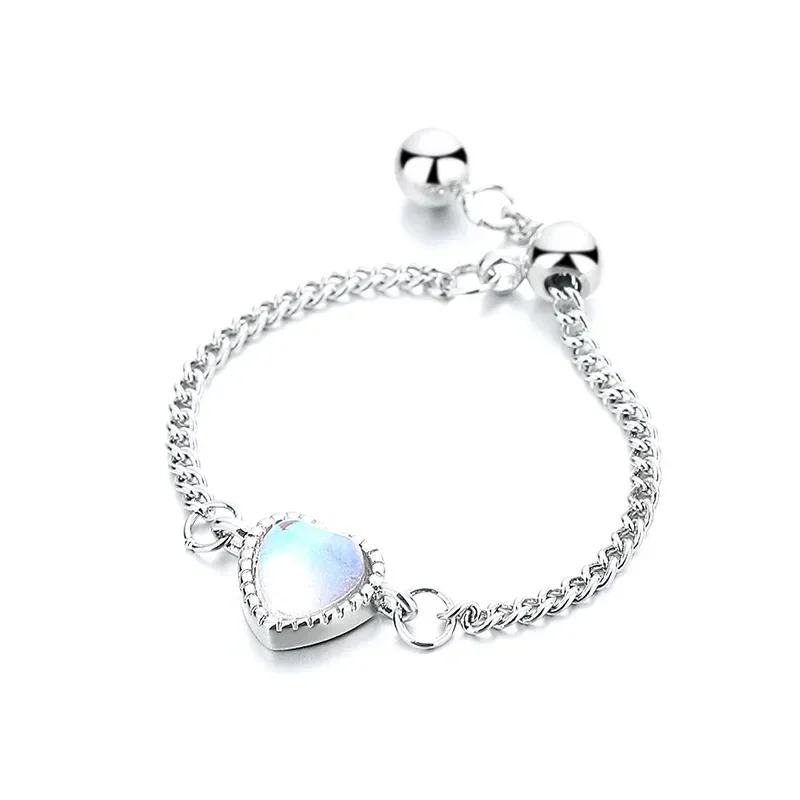 Elegant Love Chain Adjustable Ring Sweet Korea Temperament Color Heart-Shaped Ring Cute Design Jewelry For Women