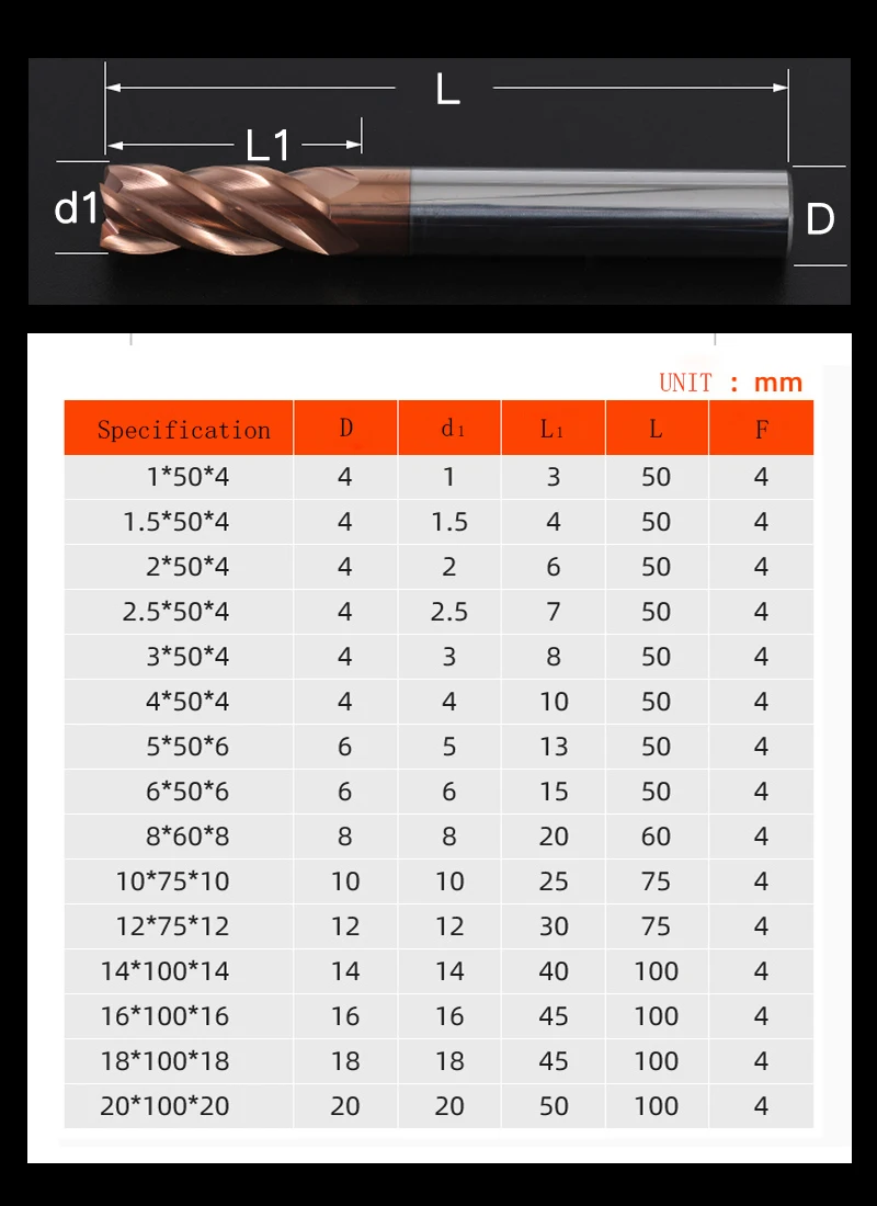 HRC55 คาร์ไบด์ End Mill 1 2 4 5 6 8 10 12 มม.4 ขลุ่ยเครื่องตัดโลหะผสมเคลือบทังสเตนเหล็ก CNC maching Endmills