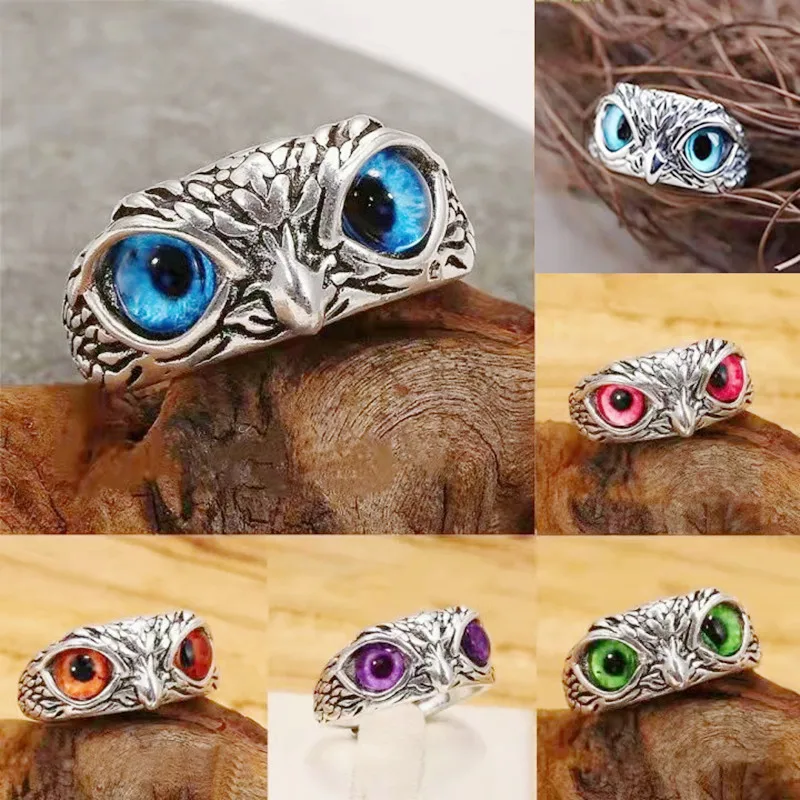 

Vintage Owl Rings Adjustable Owl Eye Finger Rings Men Women Multicolor Opening Rings Couple Jewelry Wedding Fingle Accessories