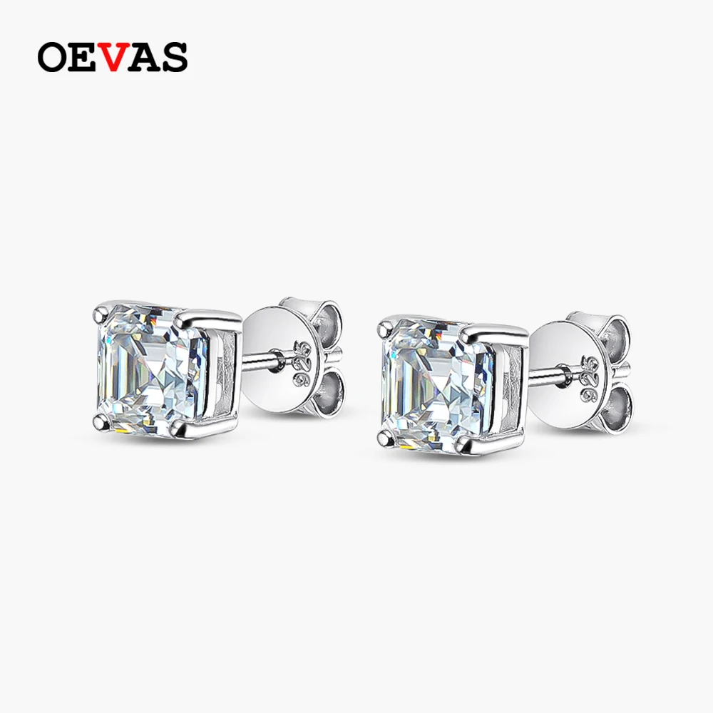 

OEVAS 100% 925 Sterling Silver 2 Carat Moissanite Stud Earrings For Women Asscher Cut Diamond Earrings Sparkling Fine Jewelry