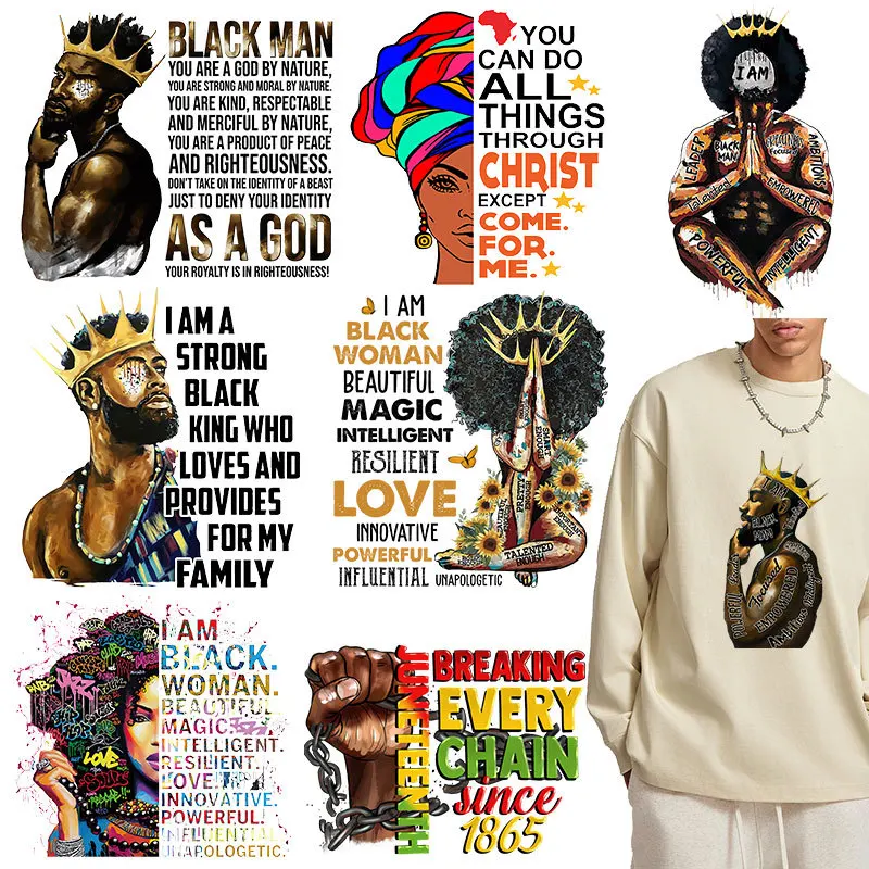 

Black Man DTF Heat Transfer Men's T-shirt Hoodie Iron Patch Black Inscription Crown Clothes DIY Decorative Vinyl Stickers