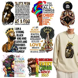 Black Man DTF Heat Transfer Men's T-shirt Hoodie Iron Patch Black Inscription Crown Clothes DIY Decorative Vinyl Stickers
