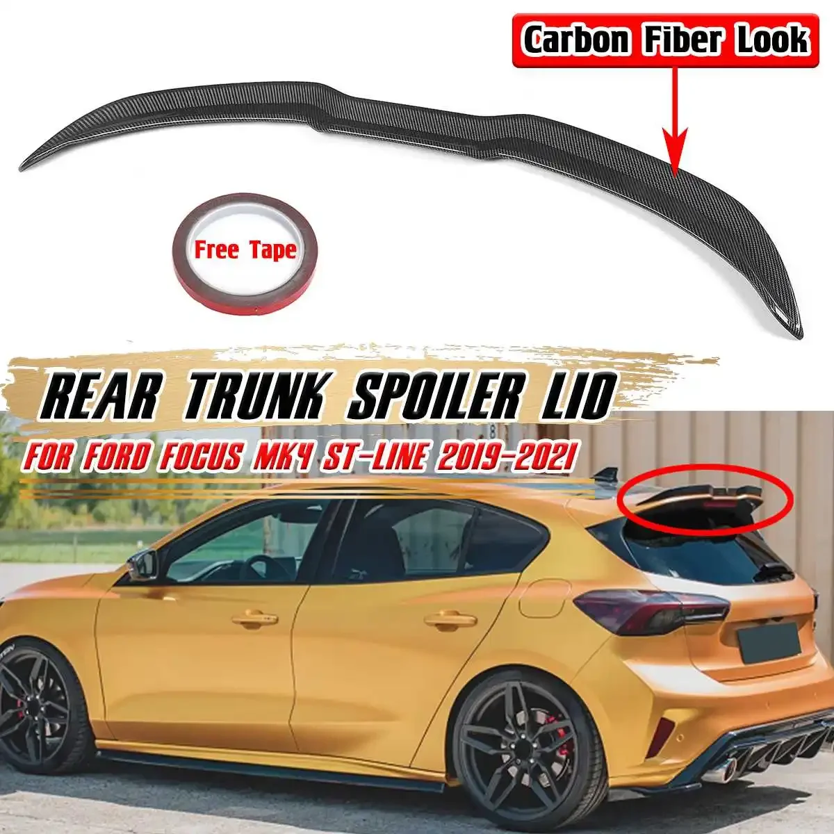 Carbon Fiber Look Car Rear Trunk Spoiler Lip Boot Wing Lip For Ford Focus MK4 ST-LINE 2019 2020 2021 Car Tail Roof Wing Spoiler