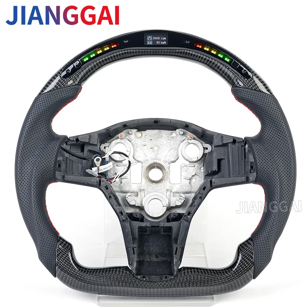 

LED Carbon Fiber Steering Wheel For Tesla Model Y 2021 2022 2023 2024 Perforated Leather Flat Bottom Steering Wheel Accessories
