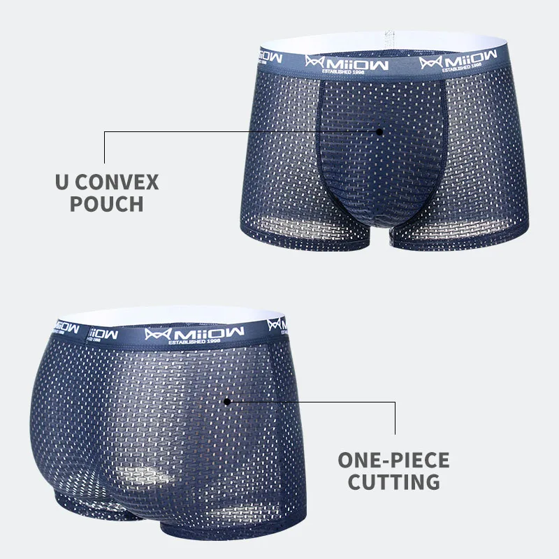 MiiOW 3Pcs Ice Silk Men Underwear Boxers Sexy Mesh Men\'s Panties Graphene Antibacterial Mens Underpants L-4XL Man Boxer Briefs