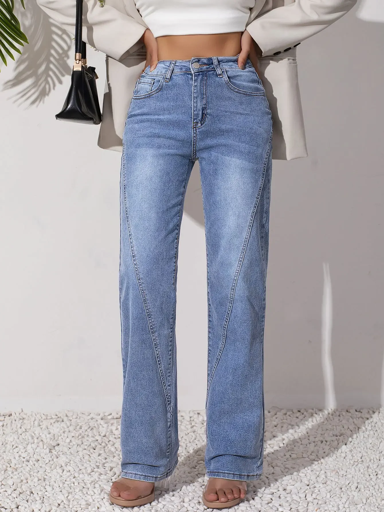 

Y2K Blue Stretch Denim Jeans for Women Classic Straight Leg Comfort Fit Vintage Style Everyday Trousers