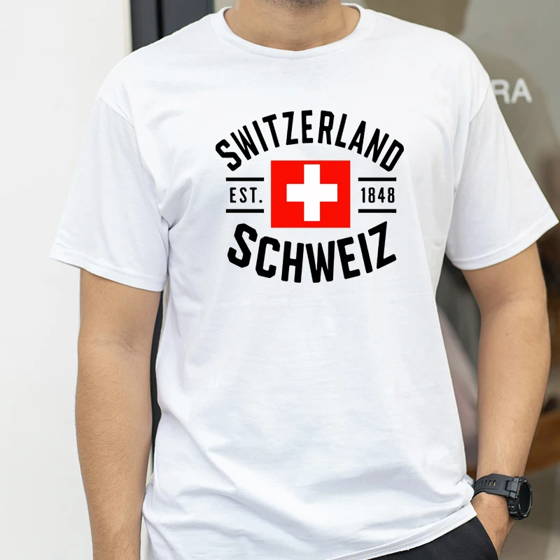 switzerland t shirt Summer Fashion Casual Sports tee Swiss Flag 1848 Pattern Printed Sports Round Neck Short Sleeve tshirt