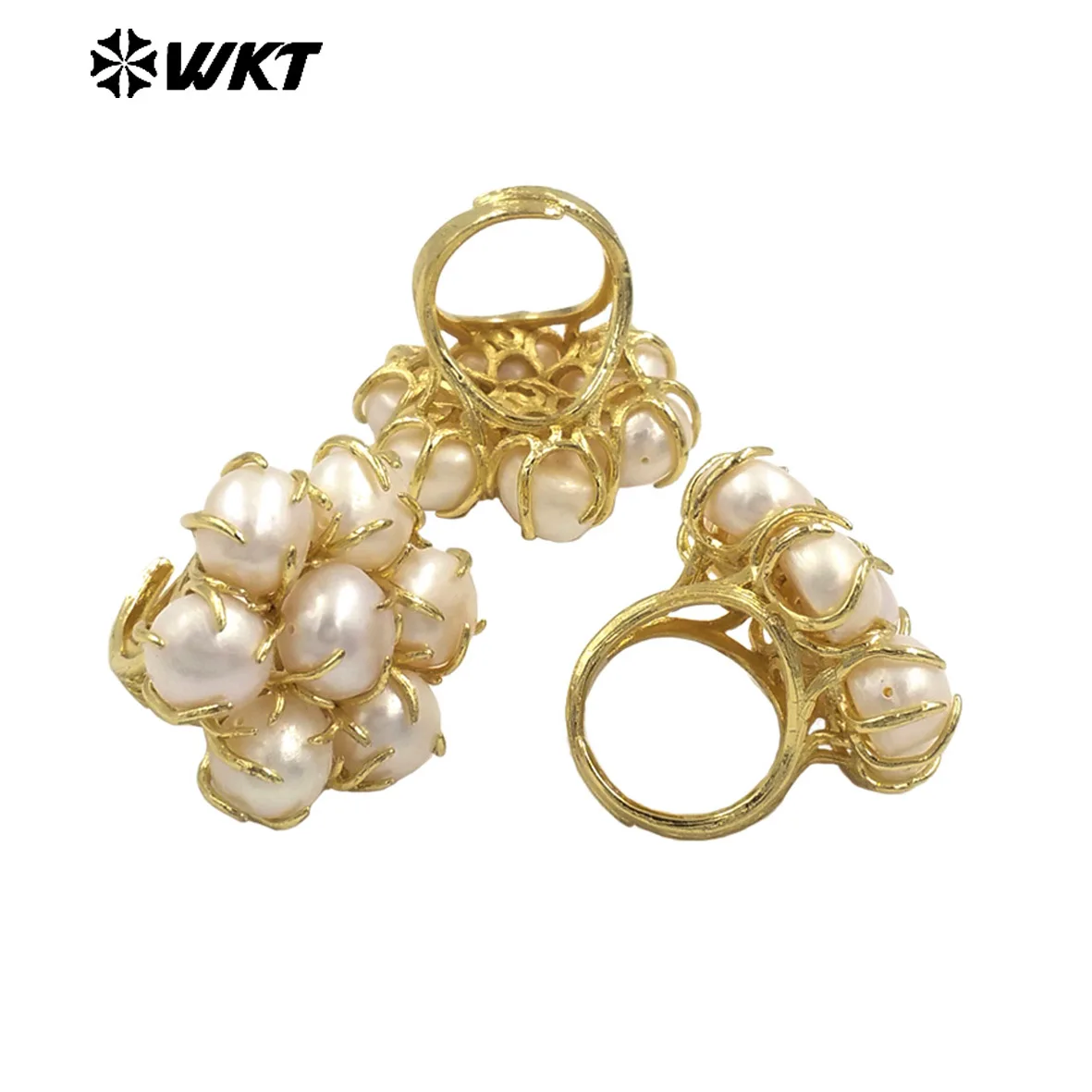 WT-MPR123 Super Beautiful Flower Shape Seven Freshwater Pearl Beads Special Design Women Ring For Cocktail Party Elegant Jewelry